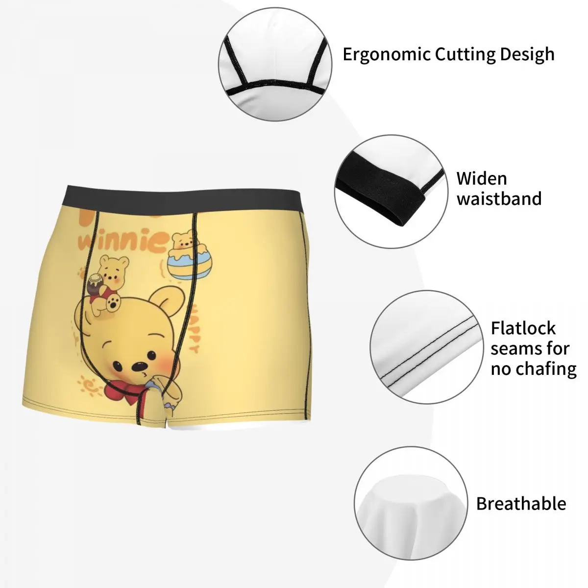 مخصص ويني بوه سراويل بوكسر للرجال ثلاثية الأبعاد طباعة الأصفر الدب لطيف الحيوان سراويل داخلية ملخصات لينة السروال