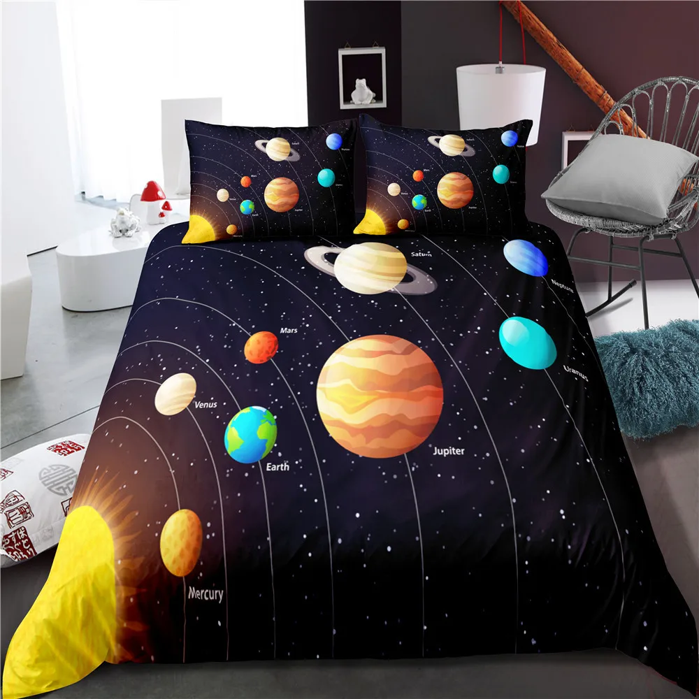 Juego de funda nórdica con sistema Solar para niños, juego de cama de galaxia del espacio exterior, funda de edredón de planetas del universo, funda