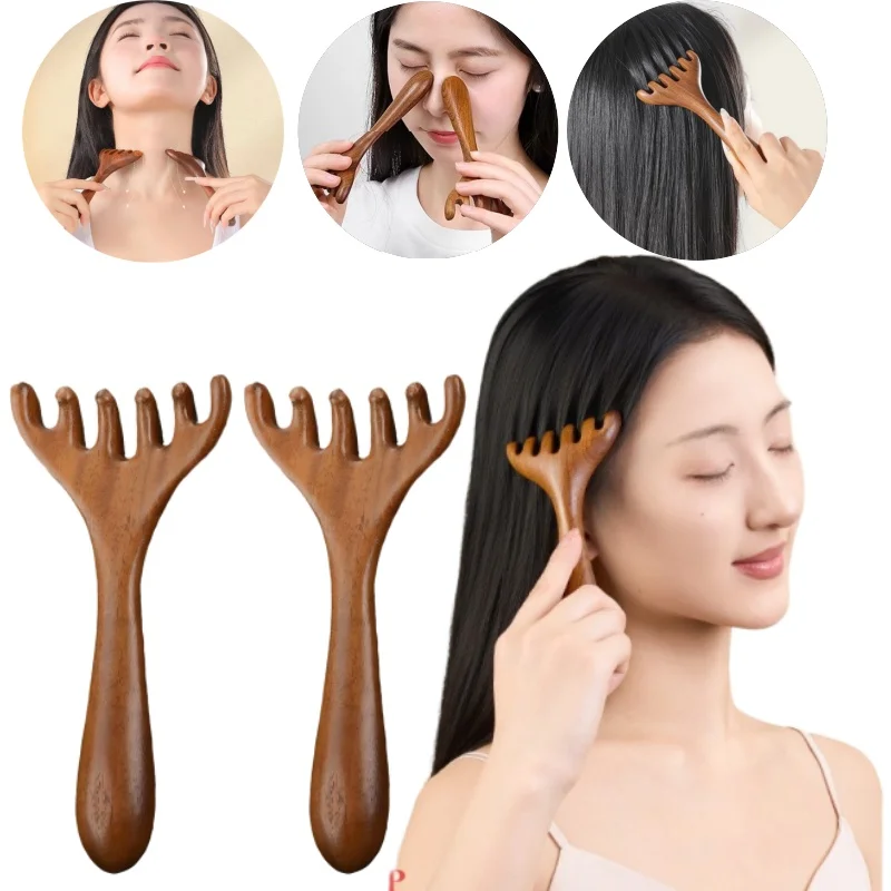 

Pure Natural Six-Claw Head Massage Meridian Comb Health Care Wood Handle Tool for Lymphatic Scraping and Unblocking Artifact