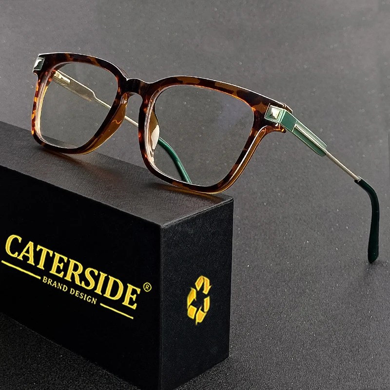 CATERSIDE New Square Anti Blue Light Men's Glasses Frame TR+Metal Frame Spring Hinge Optical Women Eyewear Frame Business