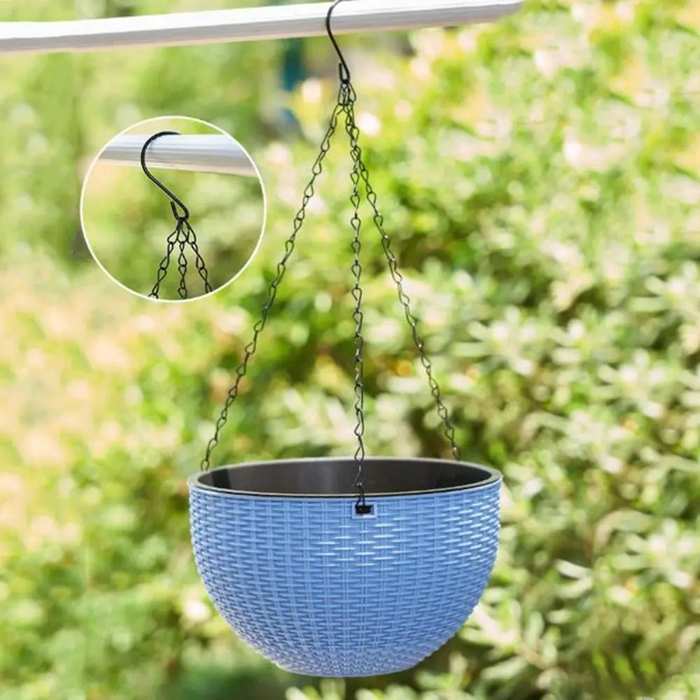 Plastic Imitation Rattan Hanging Pot Stackable Self Absorbing Water Plant Hanging Basket European Style with Chain
