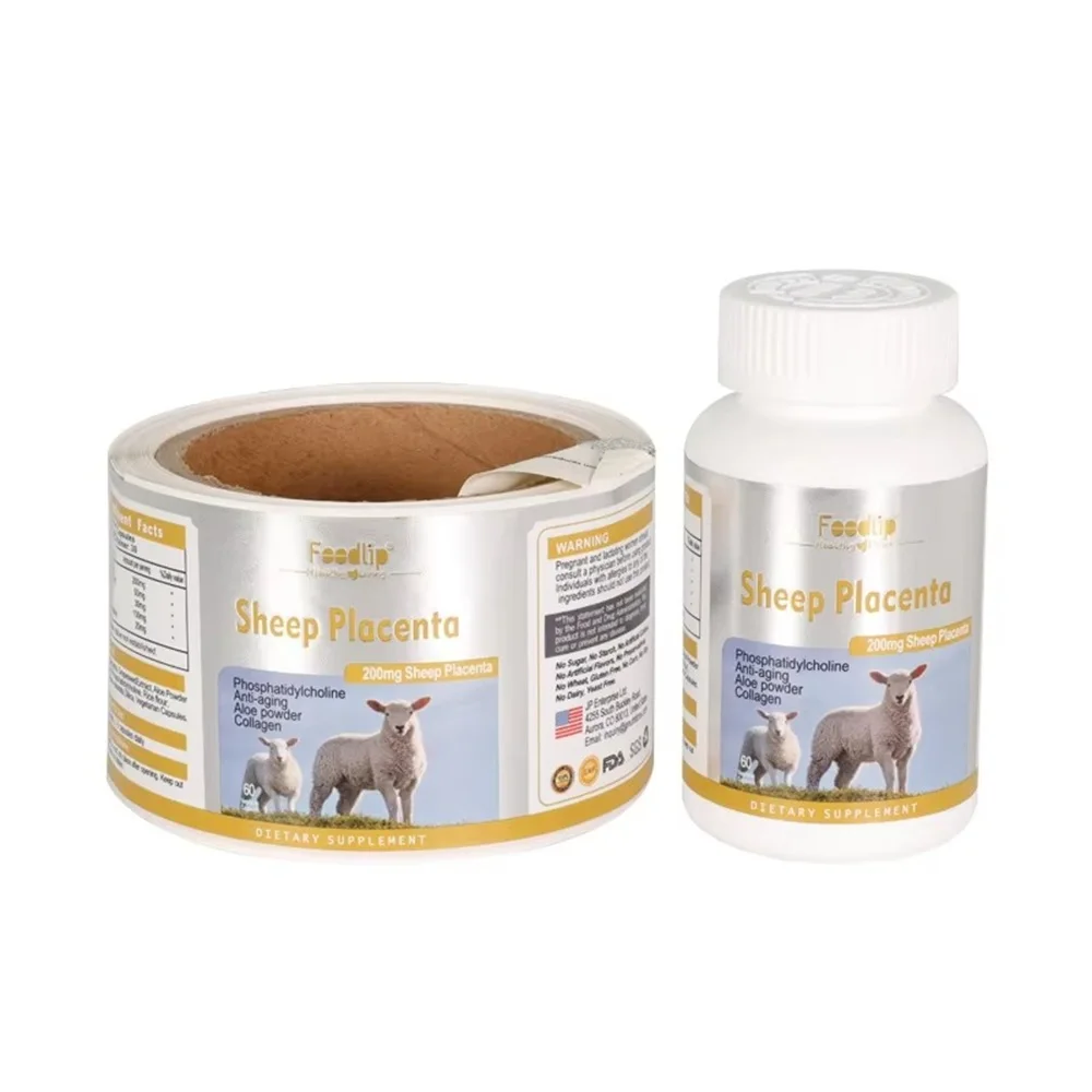Custom Health Product Labels | Bright Silver Supplement Labels | Spot UV Varnish | Matte Finish Pharmaceutical Packaging Sticker