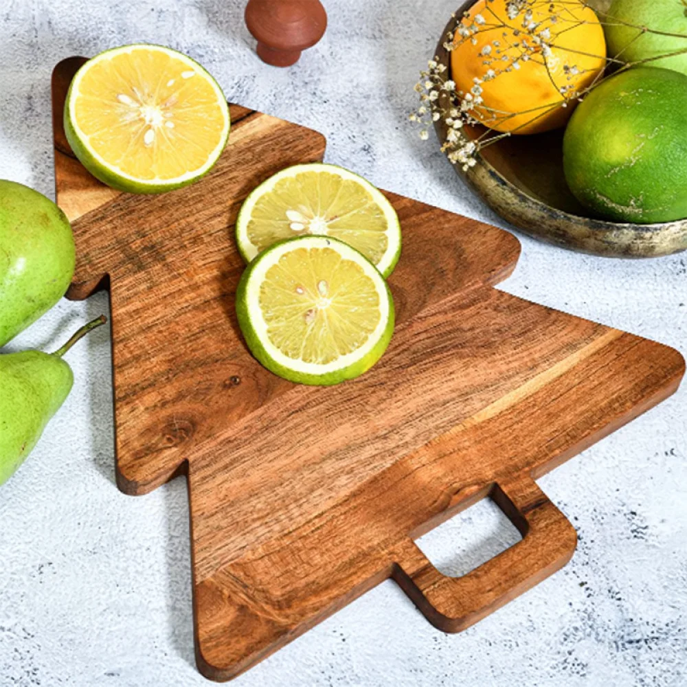Acacia Wood Chopping Board Christmas Tree Shape Serving Tray Fruit Bread Platter Creative Home Kitchen Decorative Gadget Tool