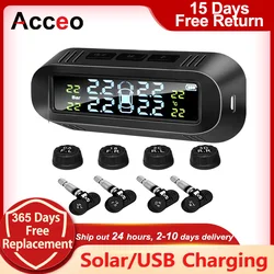 Acceo K04 Tire Pressure Monitoring System Solar Power TPMS Auto Temperature Security Alarm Monitor 4 Wheels Tire Pressure Sensor