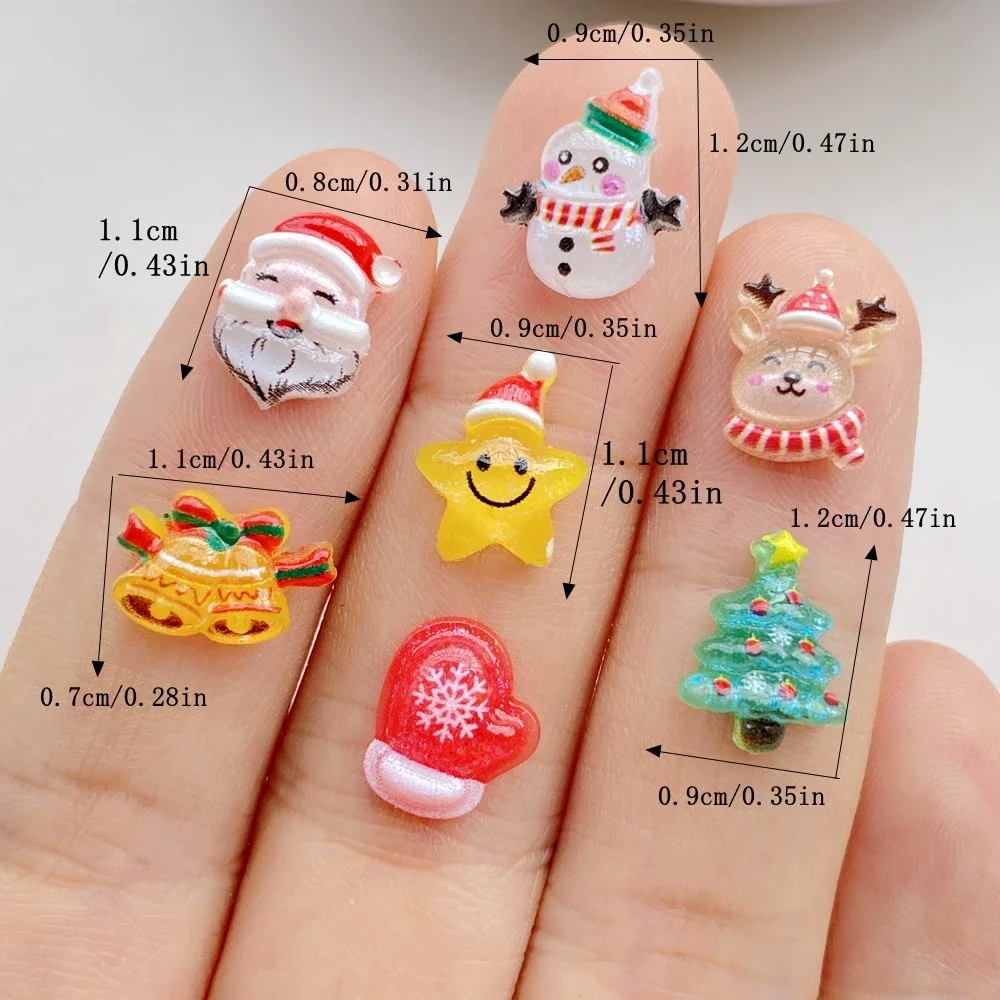 50pcs Resin Mini Cartoon Christmas Snowman Tree Santa Claus Deer Star Flatback Rhinestone Figurine Nail Art DIY Scrapbook Craft