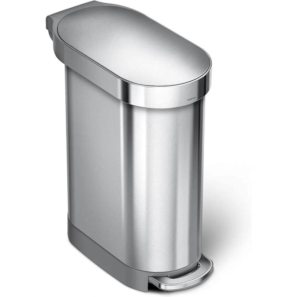 45 Liter / 12 Gallon Slim Hands-Free Kitchen Step Trash Can, Brushed Stainless Steel