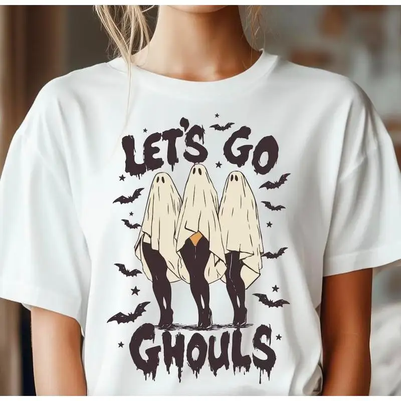 

"Let's Go Ghouls T-Shirt for Women | Funny Ghost Graphic Tee | Halloween Spooky Season Party Outfit | Bachelorette Gift"