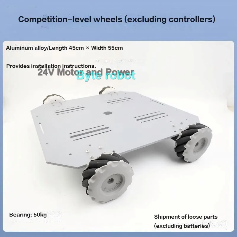30Kg 50Kg 80Kg Grote Last 4WD Mecanum Wiel 450+450mm Plaat Autochassis met Encoder Motor Metalen Robotauto Voor ROS Onderzoekskit
