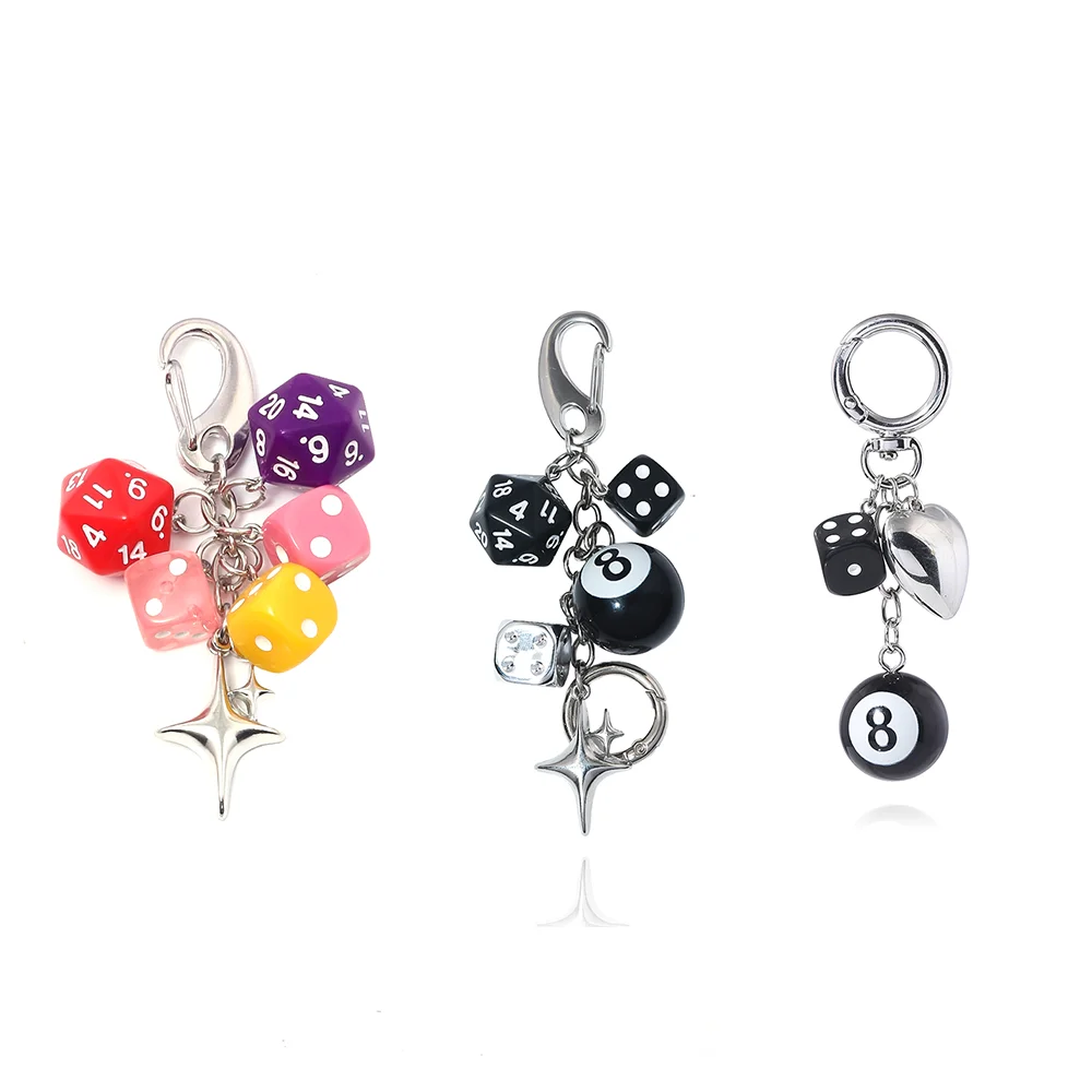 Hiphop Black Dice Billiards Keychain Y2K Black Dice No. 8 Starburst Pendant Bag Charms Hangings Punk Cool Ornament Accessories image 2