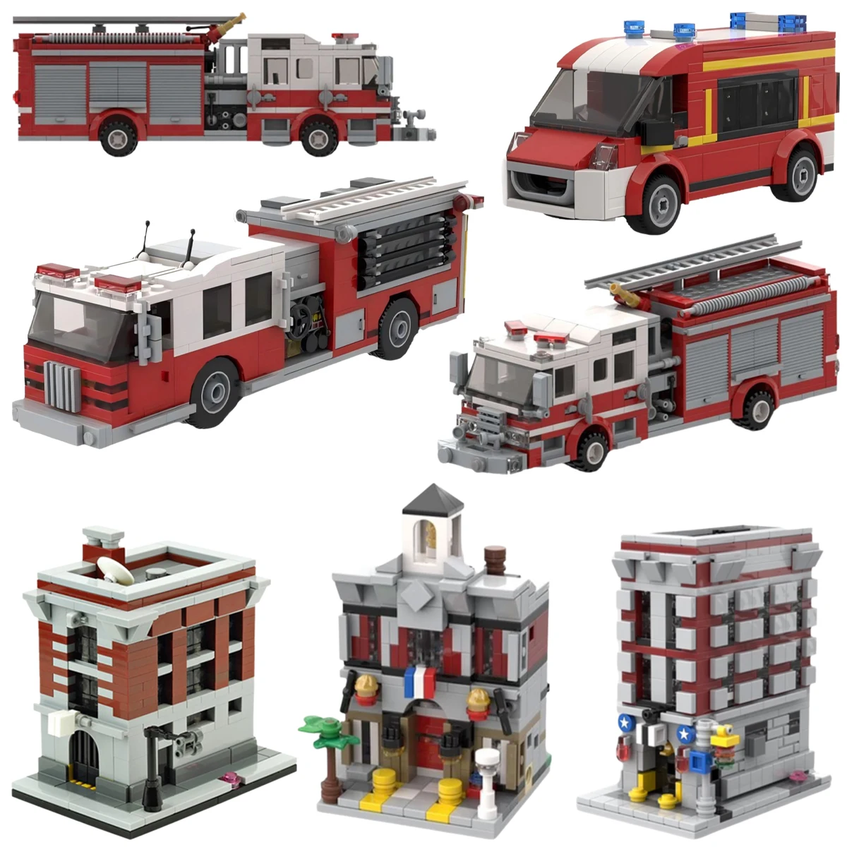 Urbane Miniatur-Straßenansicht Feuerwache MOC Baustein-Set Kleines Feuerlöschfahrzeug-Modell Kinder-Puzzle-Spielzeug Geburtstagsgeschenk für Jungen – Detail 1