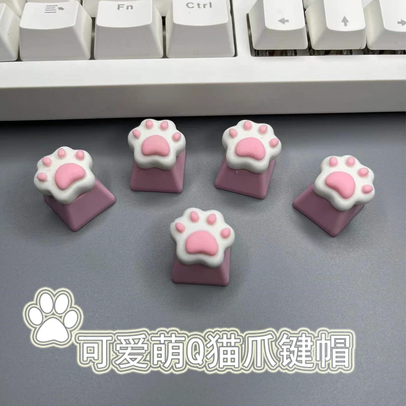4pcs Cute Cartoon Pink Cat Claw Keycaps Creative Cross Axis Directional Keys Game Mechanical Keyboard Keycaps