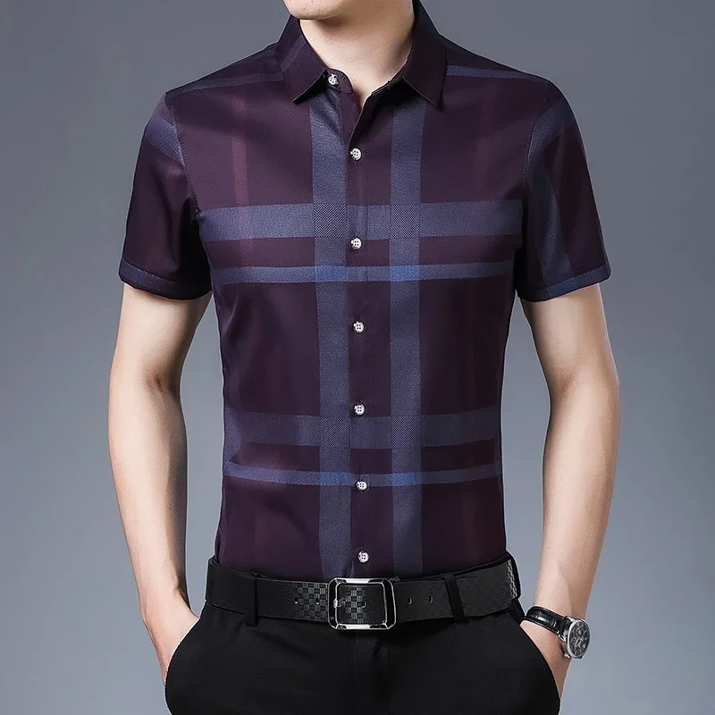 

New Men's Business Casual Short Sleeved Printed Shirt with Wrinkle Resistance No Ironing Comfortable All Season Versatile Top