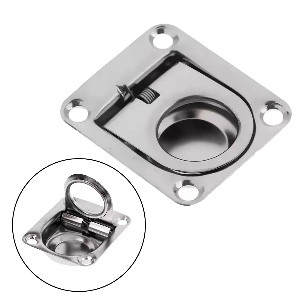 2PCS Stainless Spring Loaded Pull Ring Lift Handle For Hatch Boat Stainless Steel Boat Lift Handle Marine Yacht Locker Pull Ring