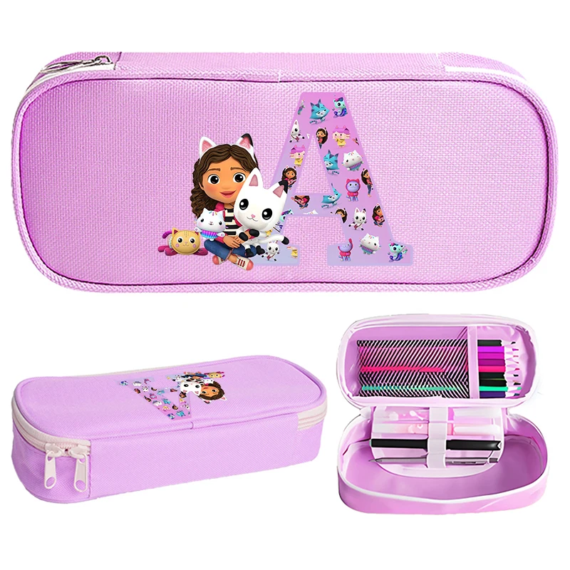 Gabby Dollhouses Girls Child Pencil Box Cartoon Letter Stationery Oxford Cloth Penbag Pencilcase Student Supplies New Kids Gifts