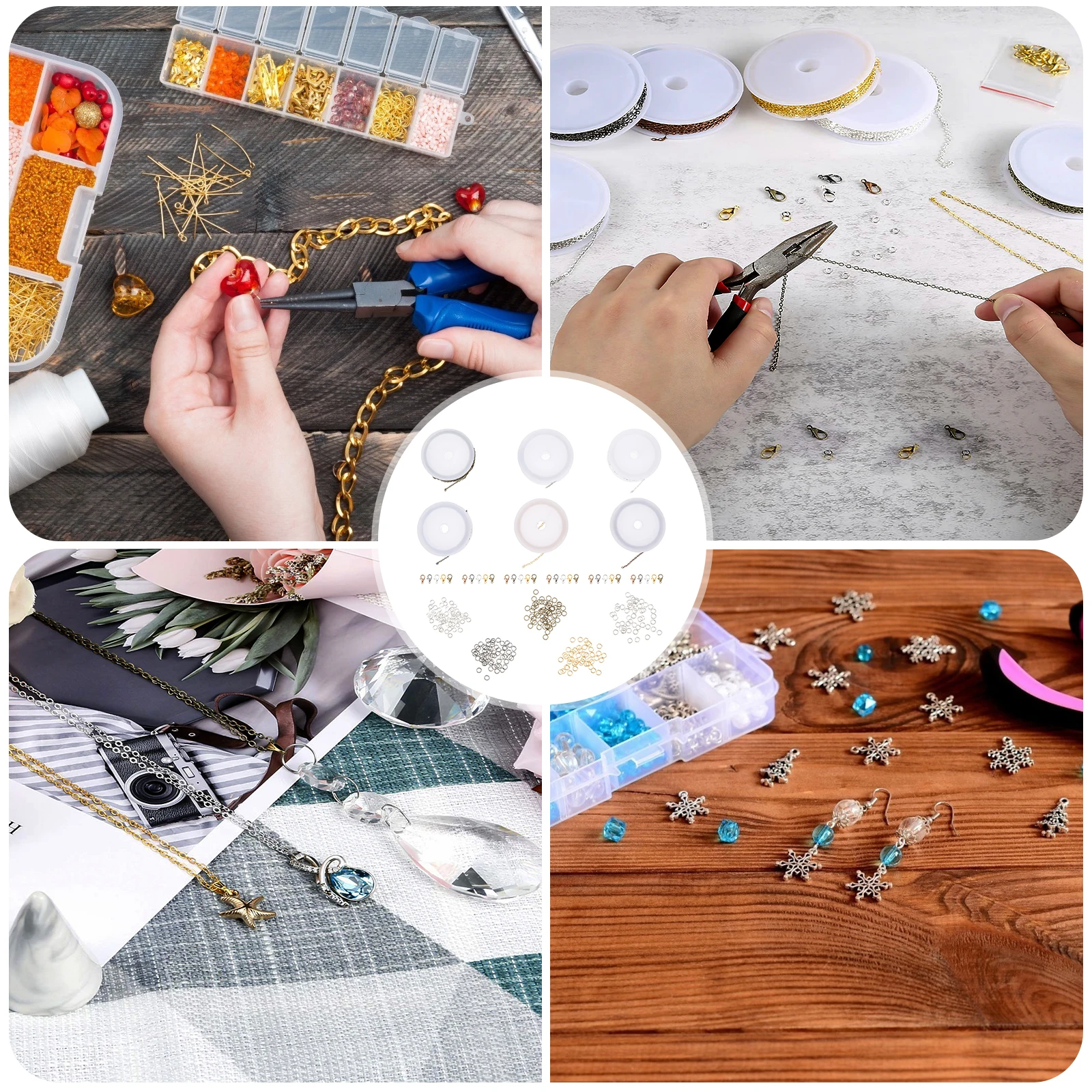 

1 set 1 Set Diy Jewelry Making Kit Lobster Claw Clasps Open Jump Rings For Bracelet Necklace Connector Chain Repair Replacement