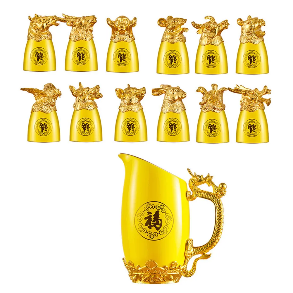 

1Set Zodiac Liquor Cups and Pot Kit Premium Ceramic White Wine Dispenser for Spirits Sake Drinking At Home Or Hotel Yellow