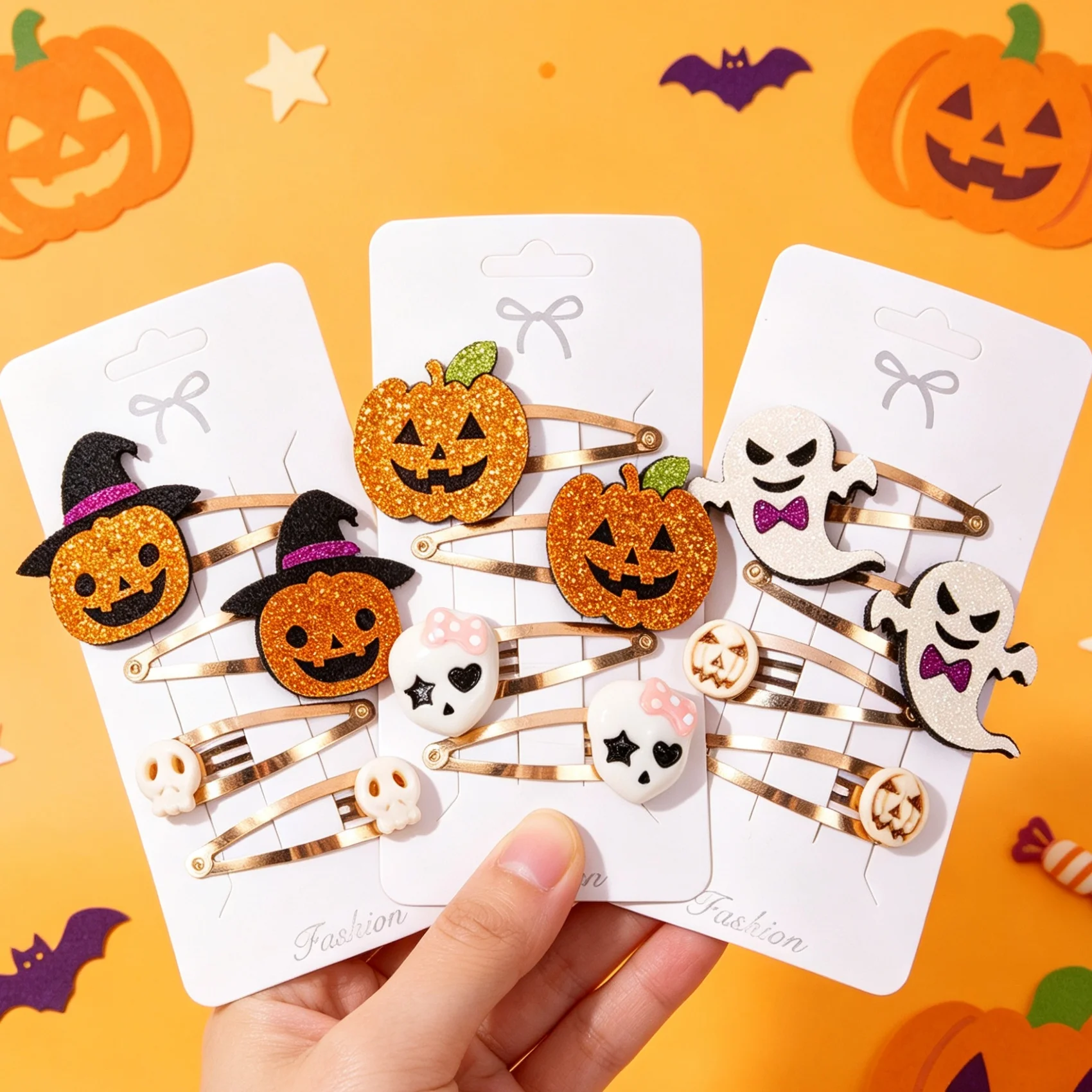 4/12pcs Cartoon Halloween Hair Clips Pumpkin Hairpins Clips Girls Festival Party Barrettes Clips Kids Halloween Hair Accessories