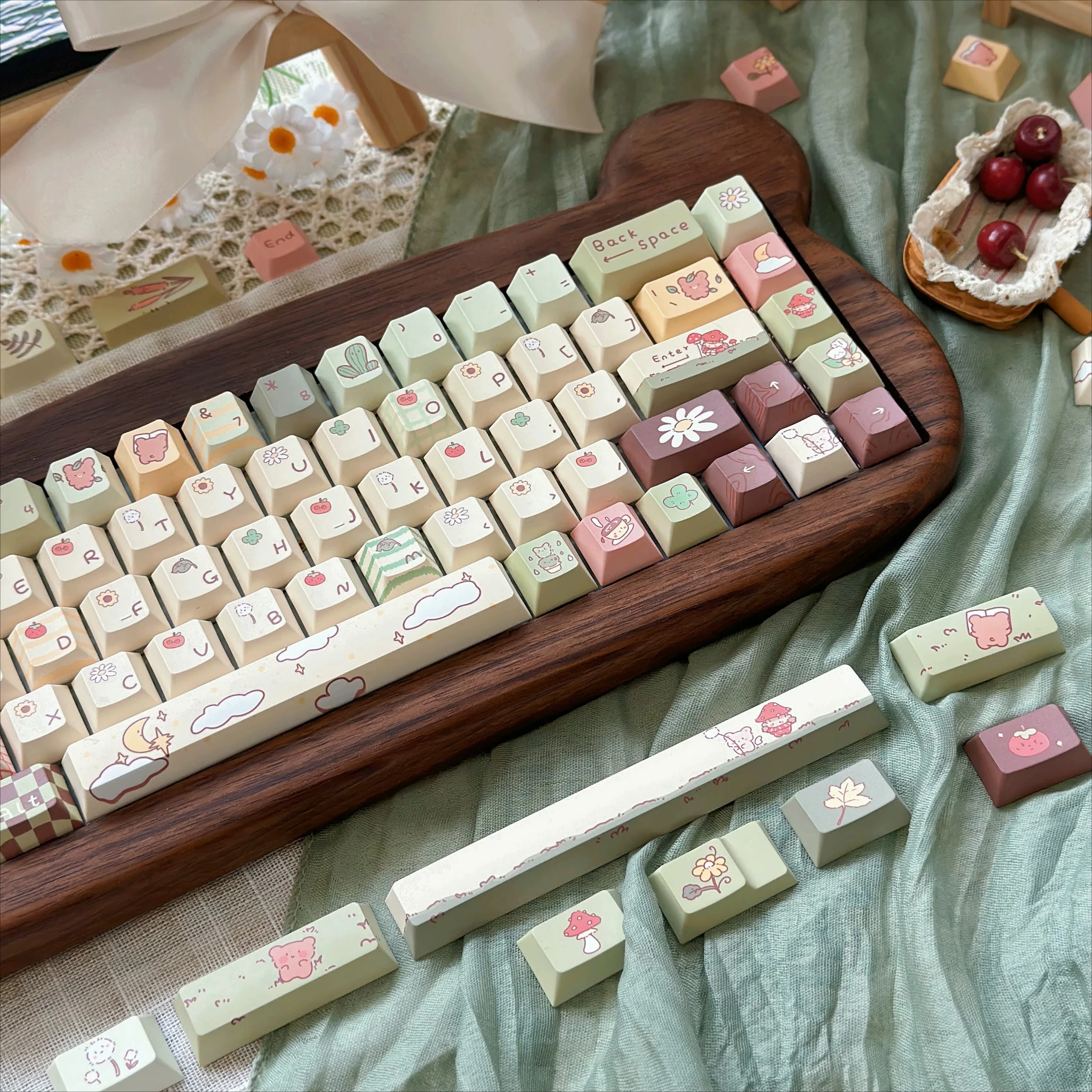 capuchon-de-touche-transparent-grave-sur-le-cote-motif-« kawaii-little-bear-forest-soa »-en-pbt-profil-cherry-compatible-avec-les-interrupteurs-mx-pour-claviers-mecaniques-de-jeu