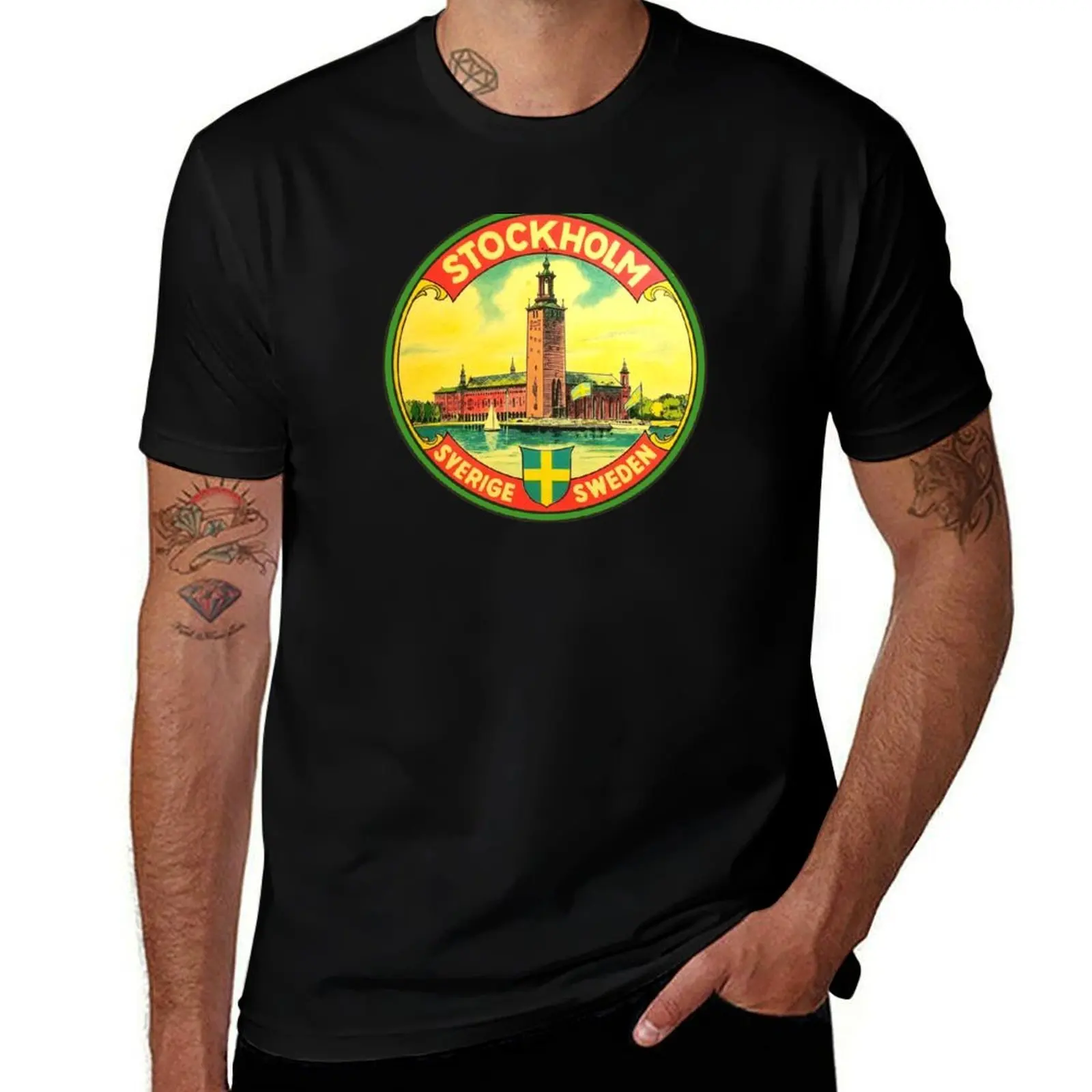 

Stockholm Sweden Vintage Travel Decal T-Shirt rapper graphic tees Funny t-shirt t shirts for men