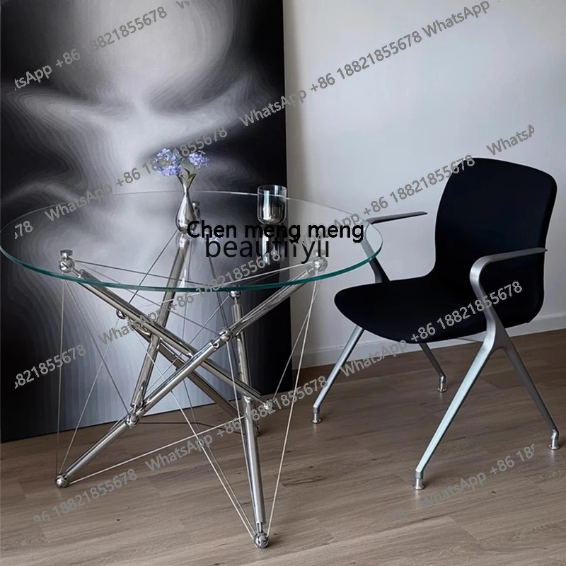 Tavolo rotondo grande di design leggero e di lusso, tavolo da pranzo minimalista per la casa, tavolo in vetro in acciaio inossidabile 304 H