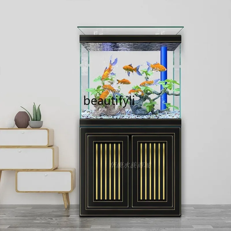 A57 Fish tank living room large light luxury bottom filter ultra-white glass aquarium living room floor partition wall