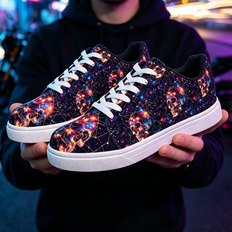 Ladies Men's Casual Sneakers，Low-top white shoes，Inspired by outer space，Comfortable shoes suitable for daily wear，Fashionable t