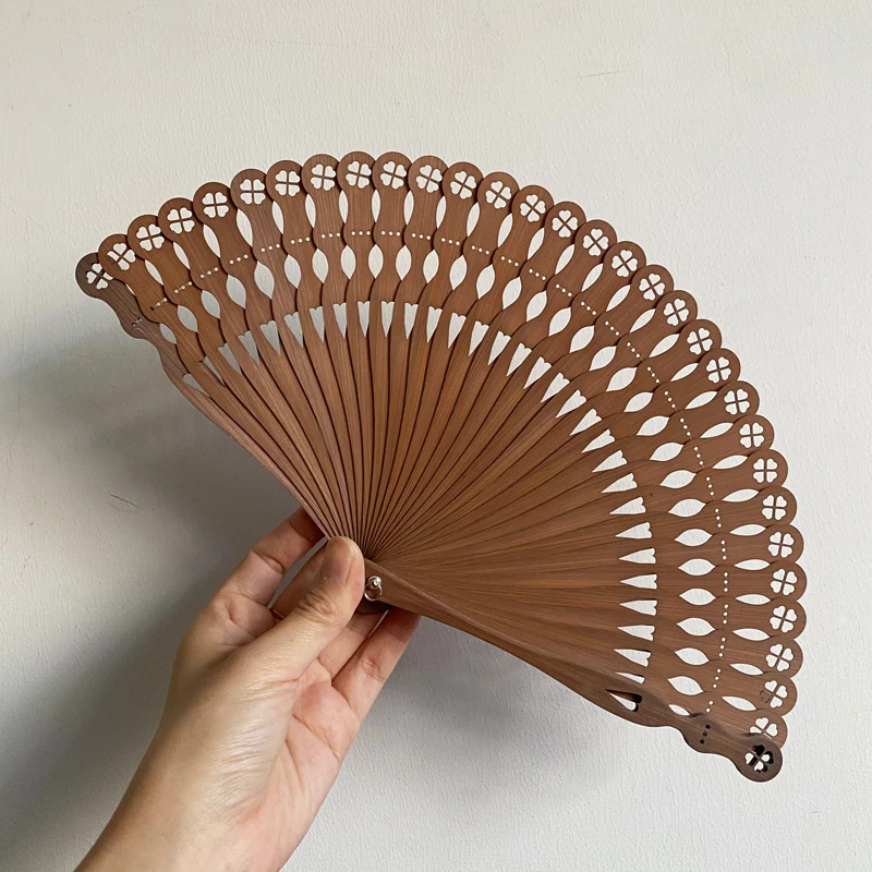 Hollowed-out Full Bamboo Fan Heart-shaped Four-leaf Clover Fan Chinese Style Can Be Paired with Hanfu and Cheongsam Folding Fan
