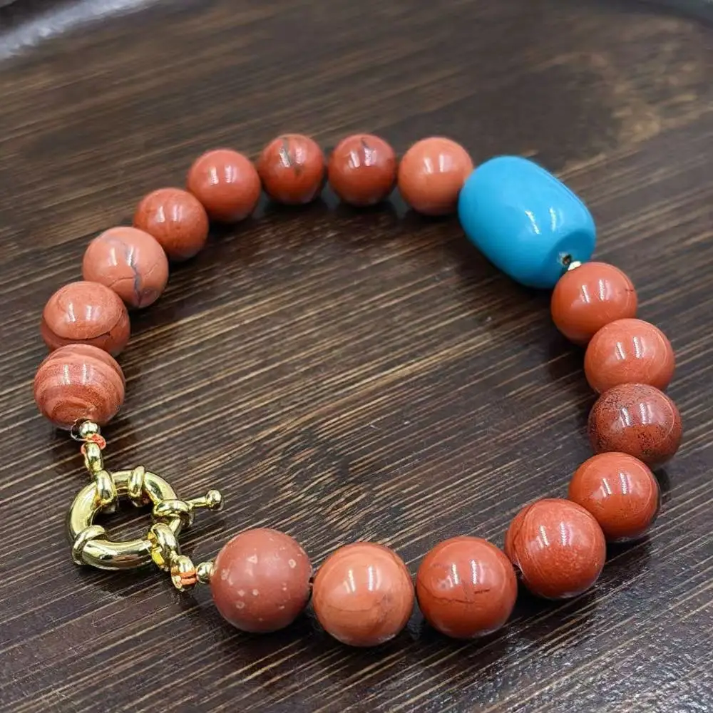 10mm 13x18mm Vintage Jewelry Gift Natural  Blue Turquoise Red Jasper l Beads Women Elastic Bracelet 7-9inch