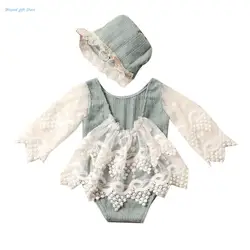 Newborns Photo Props Hat & Lace Jumpsuit Photo Bodysuit Photostudio Accessories