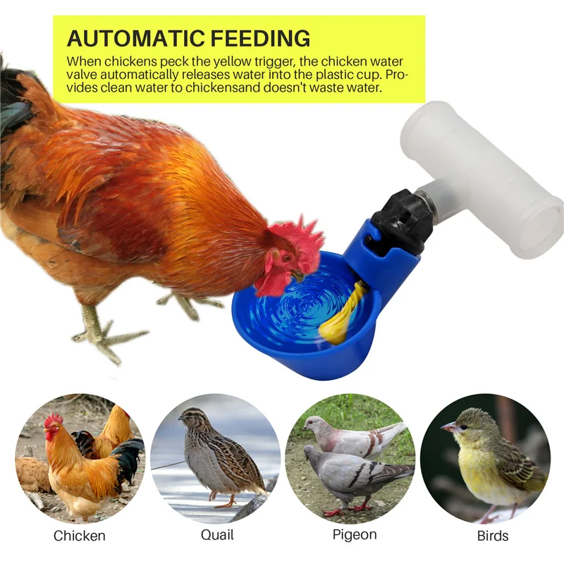 5/10 Pcs Chicken Drinking Cups Automatic Drinker Bowl with Yellow Nipple Screws Farm Backyard Poultry Drinking Water System