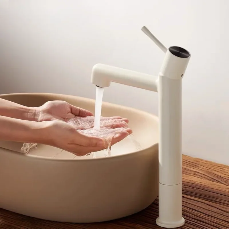 

Cream White Bathroom Sink Faucet Deck Mounted Single Hole Water Mixer Tap Short/Tall Style