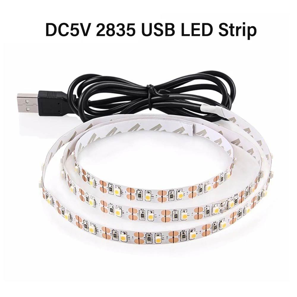 Tira de luces LED USB para decoración del hogar, cinta de iluminación de fondo de TV, 2835, Blanco cálido, rojo, azul, verde, DC 5V, 0,5-5m