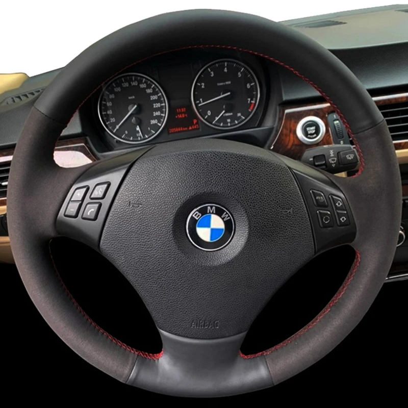 Car Steering Wheel Cover For BMW 320d 325i 335i X1 E84 E90 E91(Touring) Suede Genuine Leather DIY Steering-Wheel Cover Wrap