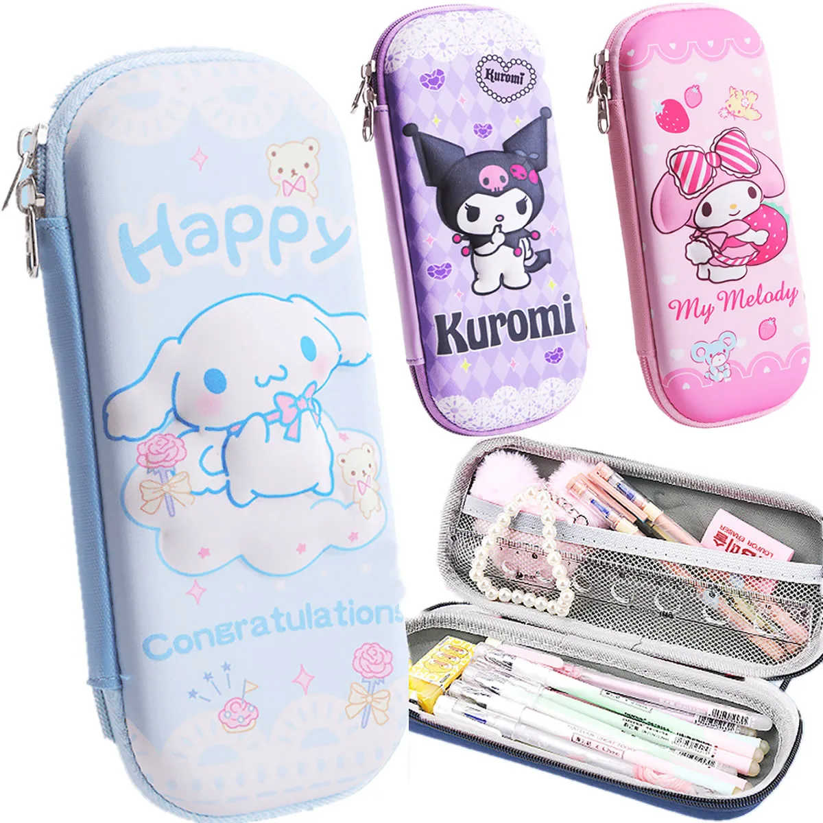 Cartoon 3D Cinnamoroll Anime Pencil Case Cute Melody Large Capacity Pen Holder Girls Boy Kids School Stationery Pencil Box Gift