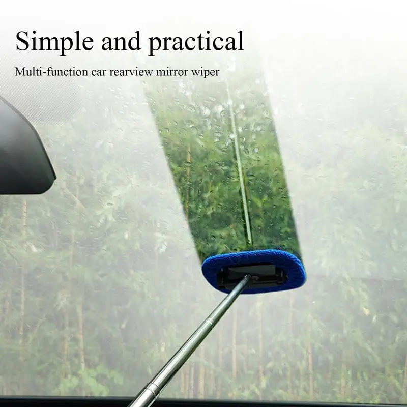 Car Rearview Mirror Wiper Stainless Steel Retractable Handheld Wiper Car Window Cleaner Brush Kit Windshield Cleaning Wash TooL