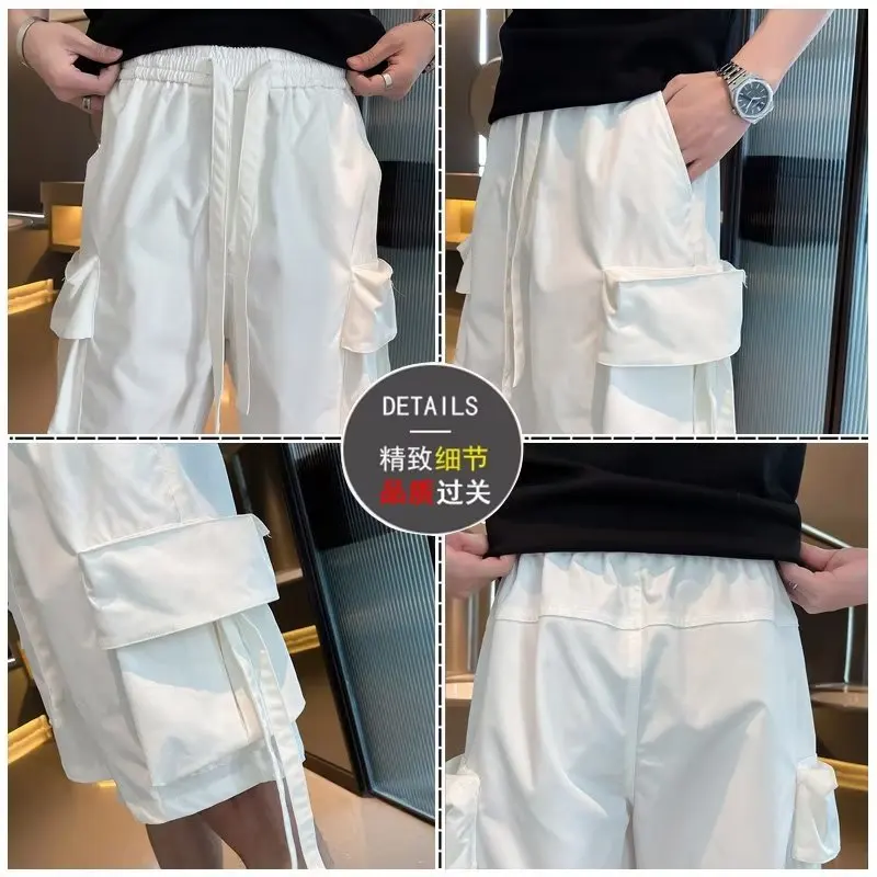 Summer men's solid color large pocket tooling shorts five-point pants medium pants loose casual thin sports