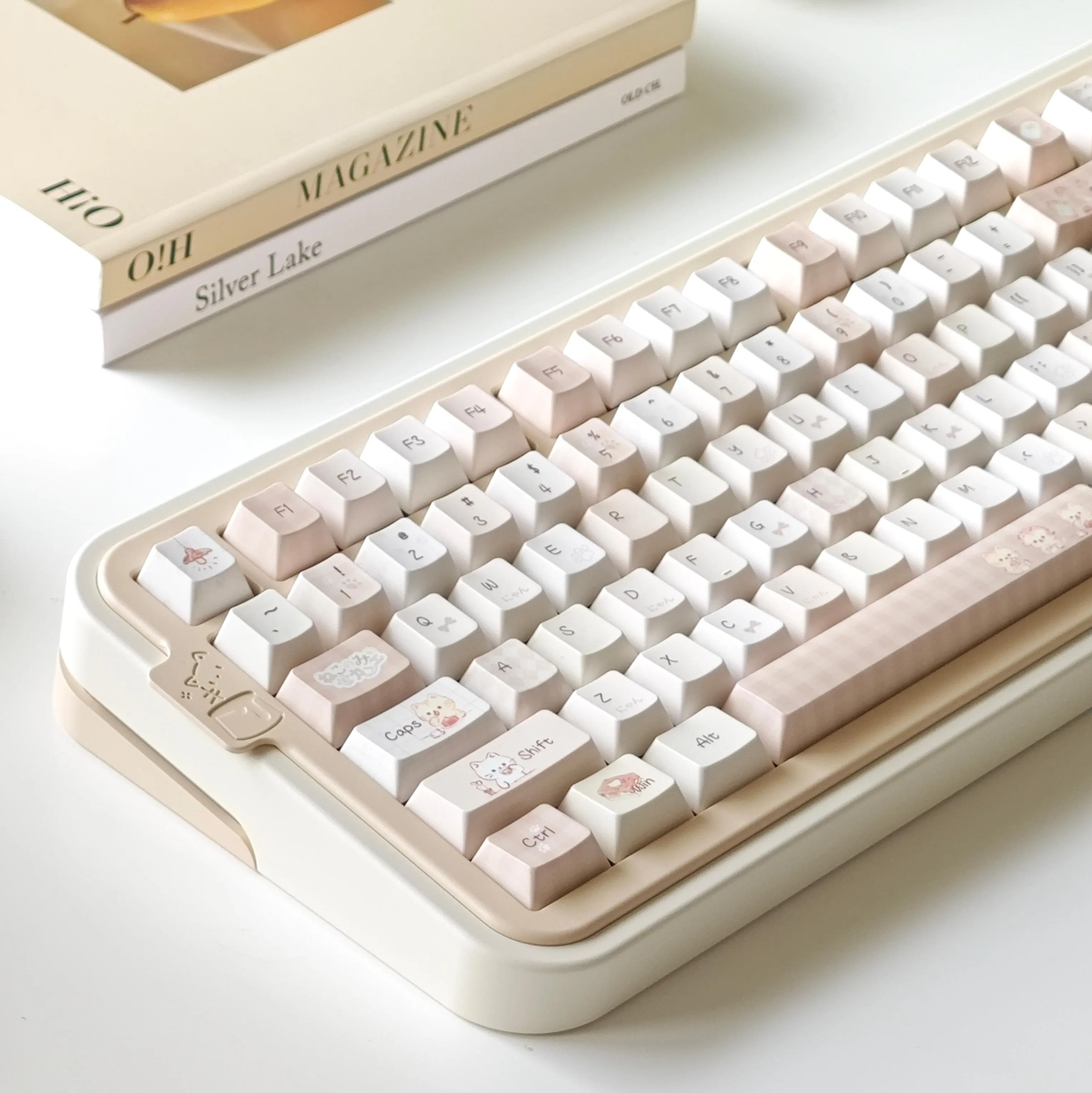 MAIMOOO Cat Coffee Keycaps Healing Milk Tea Color Cute Cat Coffee Mechanical Keyboard Magnetic Shaft Keycaps