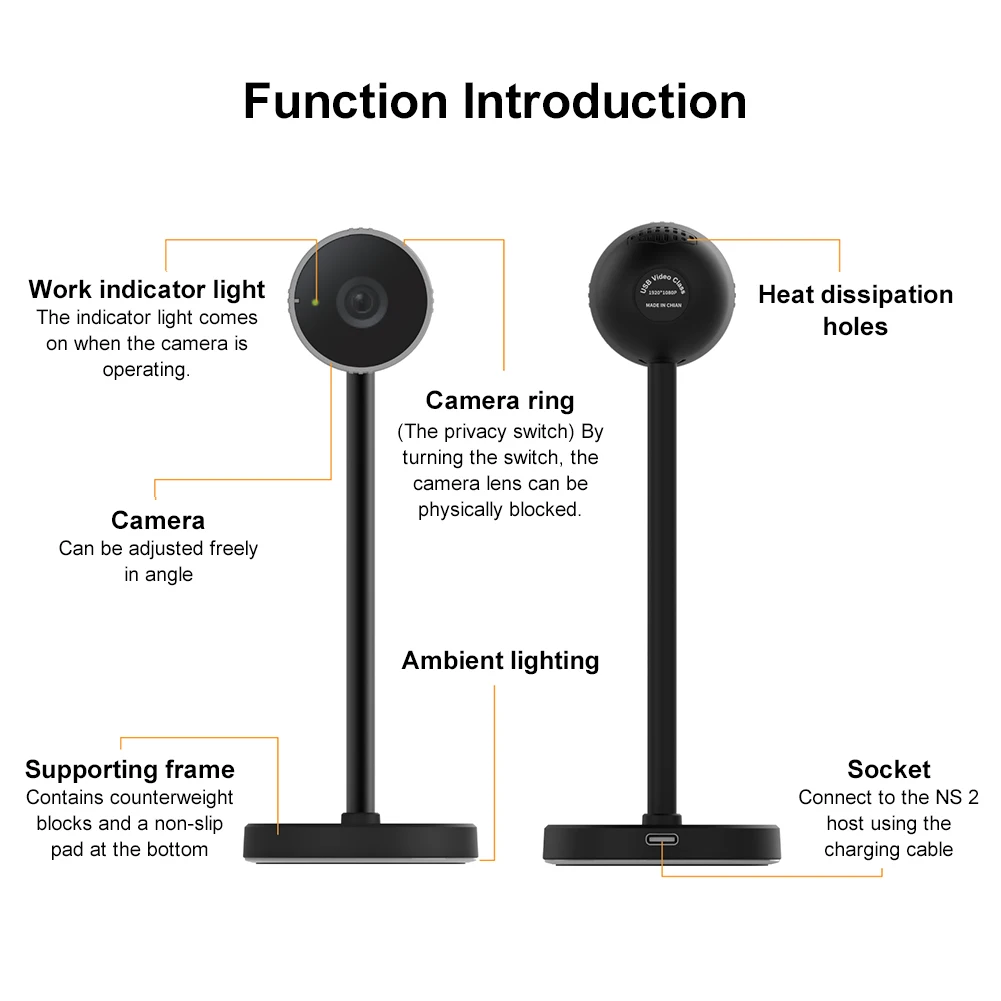 

For NS2 Video Recording Camera with Heat Dissipation Hole Video Chat Wide Angle Camera High Definition Camera Gaming Accessories