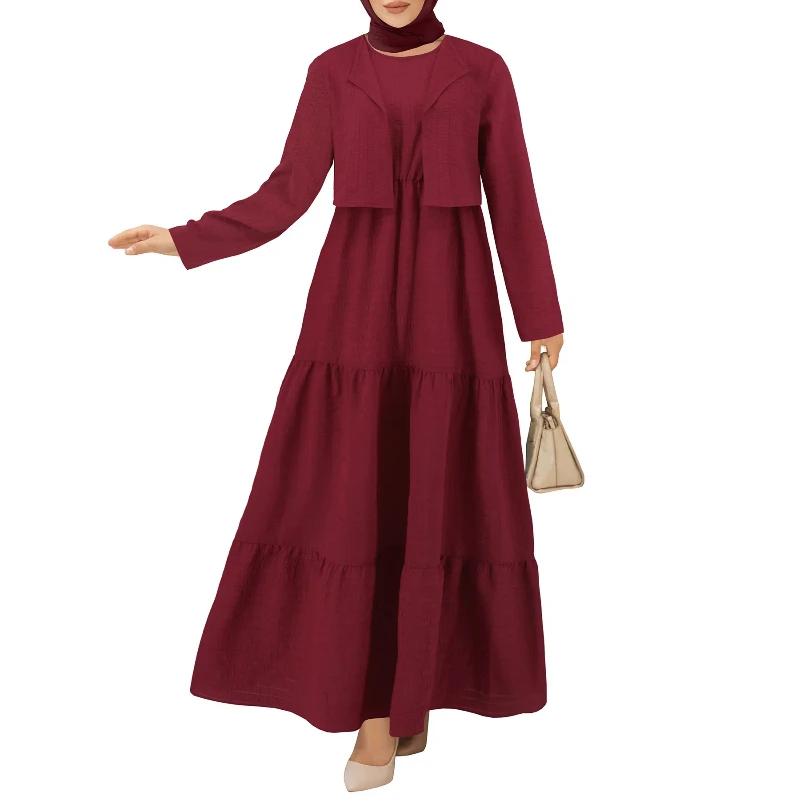 Round Neck Long Sleeve Shirt Loose Wide Leg Pants Set for Women in Autumn New Middle East Two Piece Set