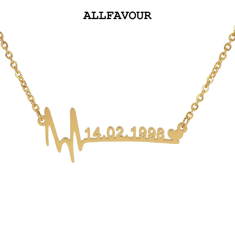 

Personalized Heartbeat Date Name Necklaces For Women Heart-Shaped Gold Color Stainless Steel Anniversary Birthday Jewelry Gifts