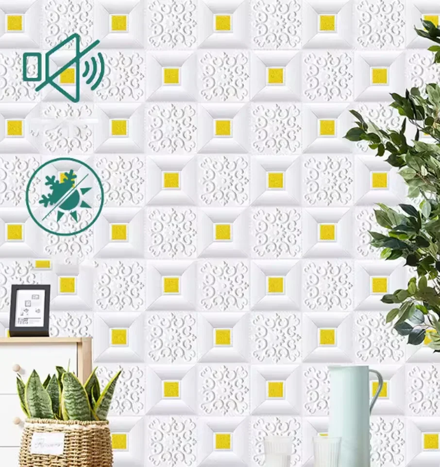 70cmx1m/2m/3m/5m/10m 3D Wall Sticker Stereo Ceiling Panel Roof Decor Foam Wallpaper Self-adhesive Waterproof Home Decoration
