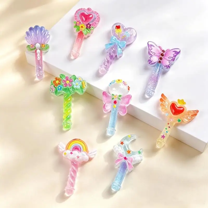 Mini Glittery Resin Magic Wands Multiple Cartoon Styles For DIY Crafts Cream Glue Decoration For Kids
