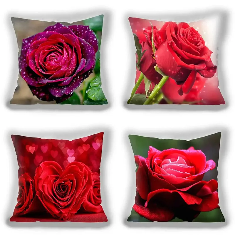 

Home Decor Romantic Red Roses Cushion Cover Decor Pattern Cushion Cover Suitable For Sofa Bedroom Car Pillow Cover