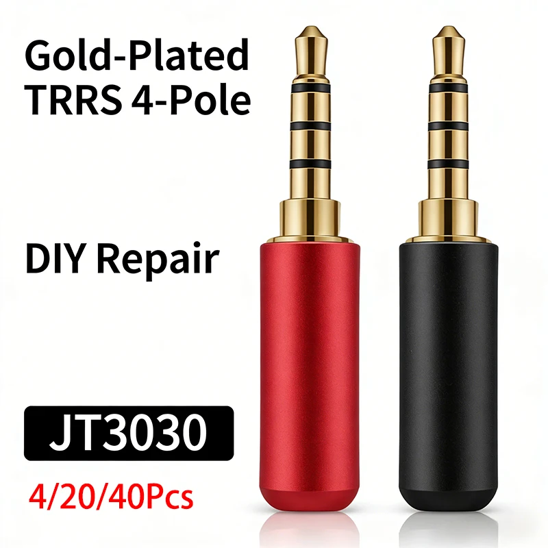 

4/20/40Pcs 3.5mm TRRS (4-Pole) Stereo Solder Plugs, Gold-Plated AUX Audio Connectors for DIY Headphone Repair & Cable Making