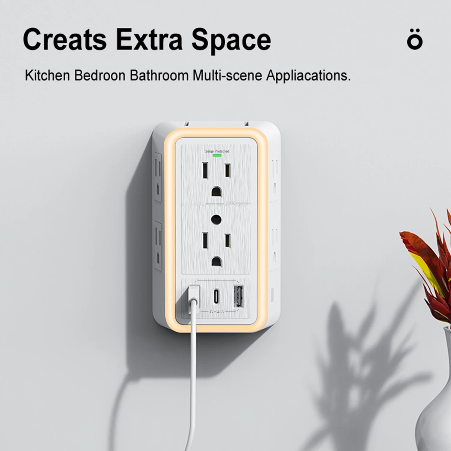 US Plug Power Strip Multitap 6 AC Outlets 2 USB 1 Type C Port Charge Electrical Socket Network Filter Fast Charging Home Office