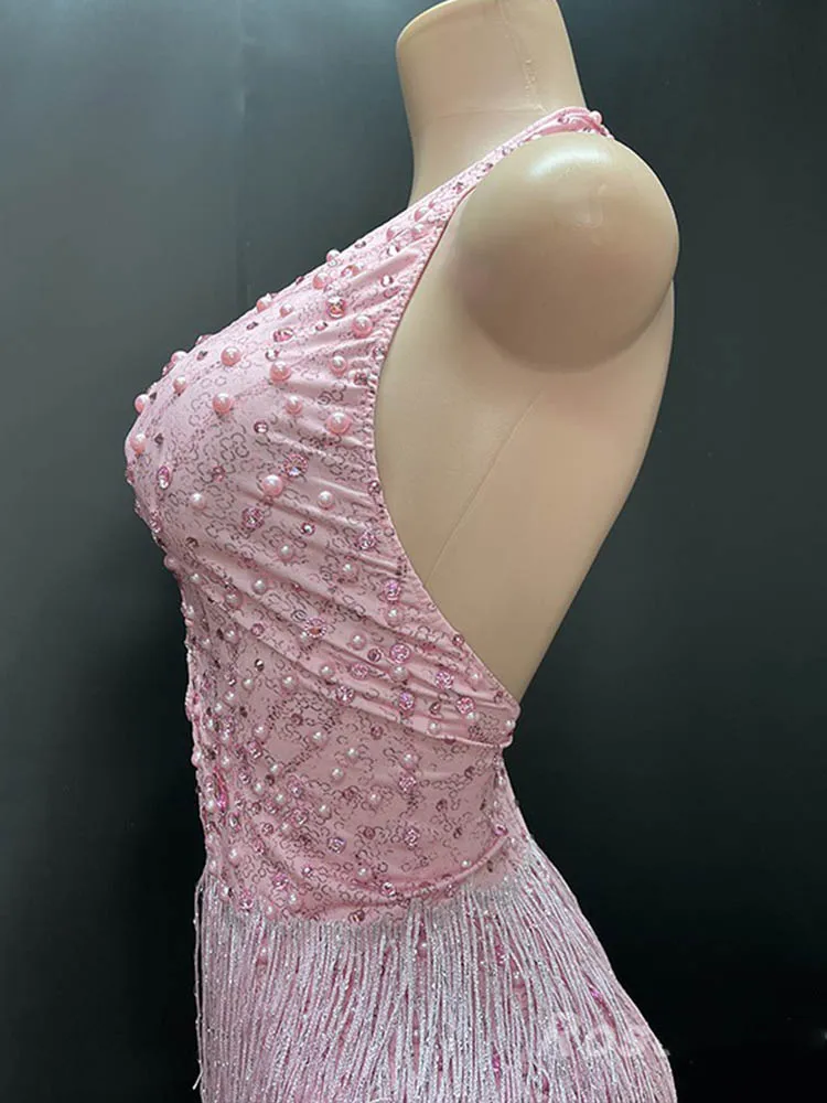 Gonna avvolgente elastica nuda sexy con paillettes strass di alta qualità 2024 Nuovi abiti da donna personalizzati alla moda