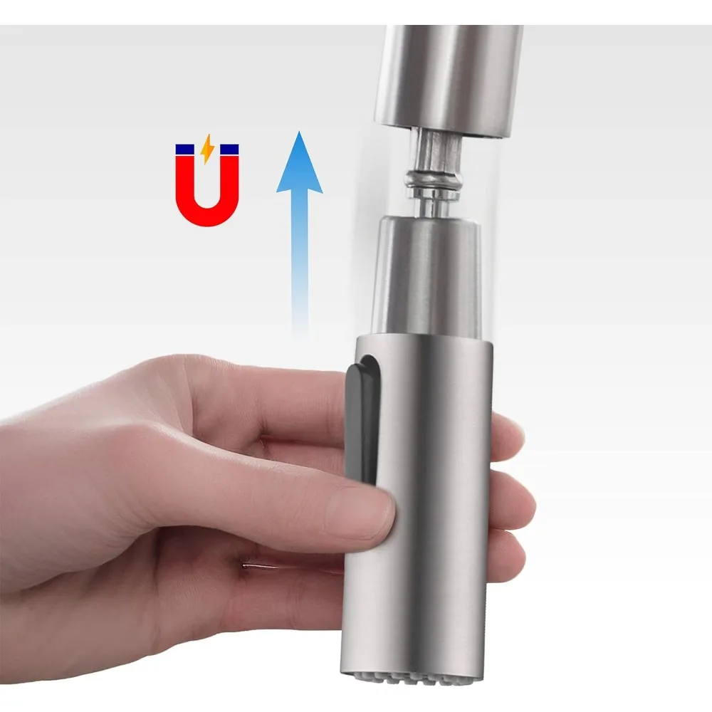 싱글 핸들 주방 수도꼭지 - 스프레이어가 있는 높은 아크형 스파우트 |   견고한 황동 구조 |   간편한 청소를 위한 싱크 수도꼭지