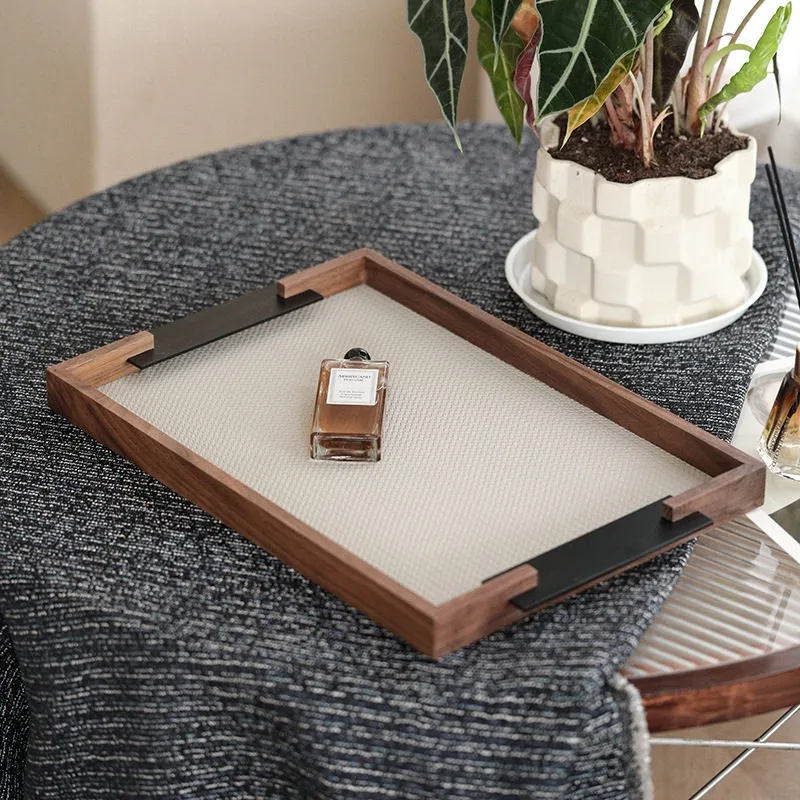 Nordic home walnut frame aromatherapy tray Nordic storage tray Living room coffee table wine set tray ornament