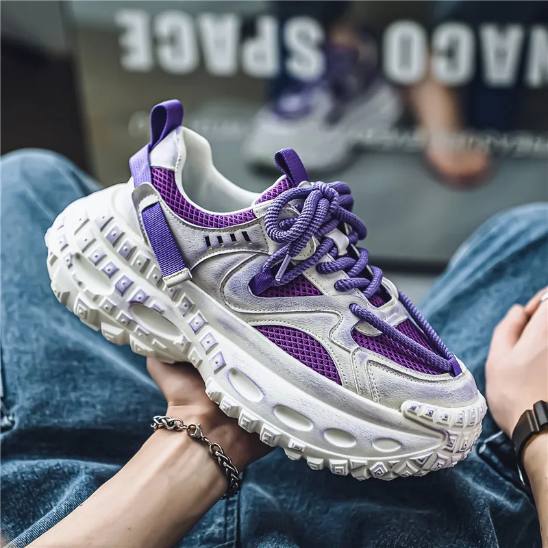 Design Purple Height Increasing Shoes Men Breathable Thick Bottom Men's Casual Sneakers Hip Hop Rock Style Platform Sport Shoes