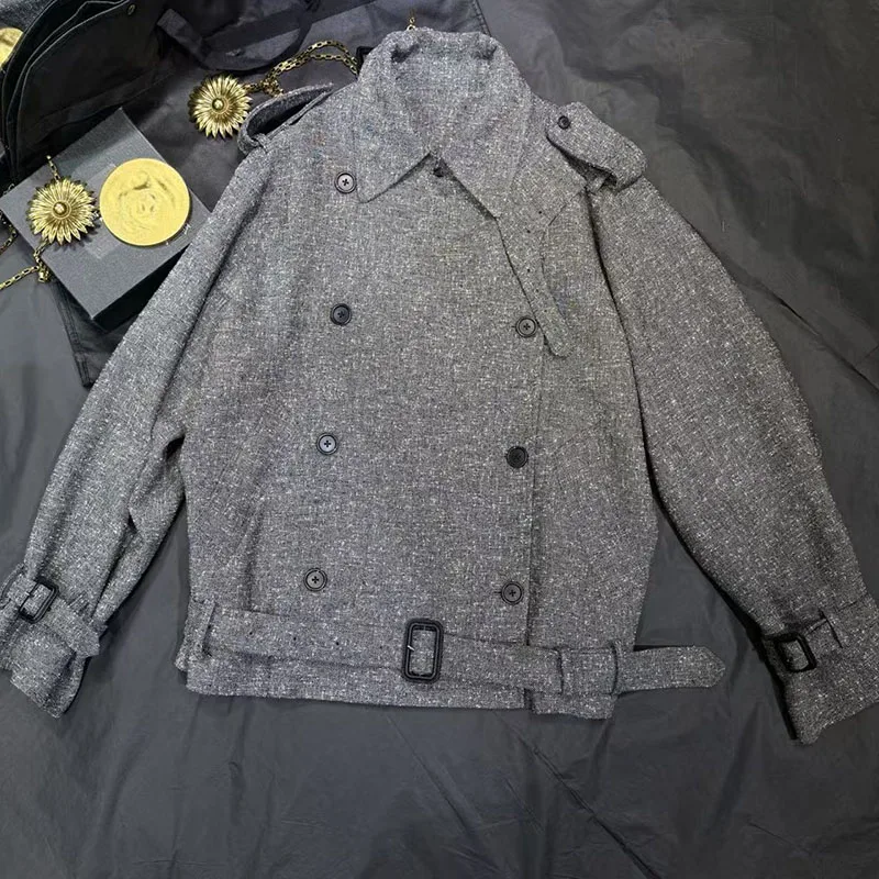 Winter 2026 Women's Wool-Blend Jacket – Double-Breasted, Belted, Oversized, High-Neck – Versatile Y2K-Style Coat bra，Trench Coat